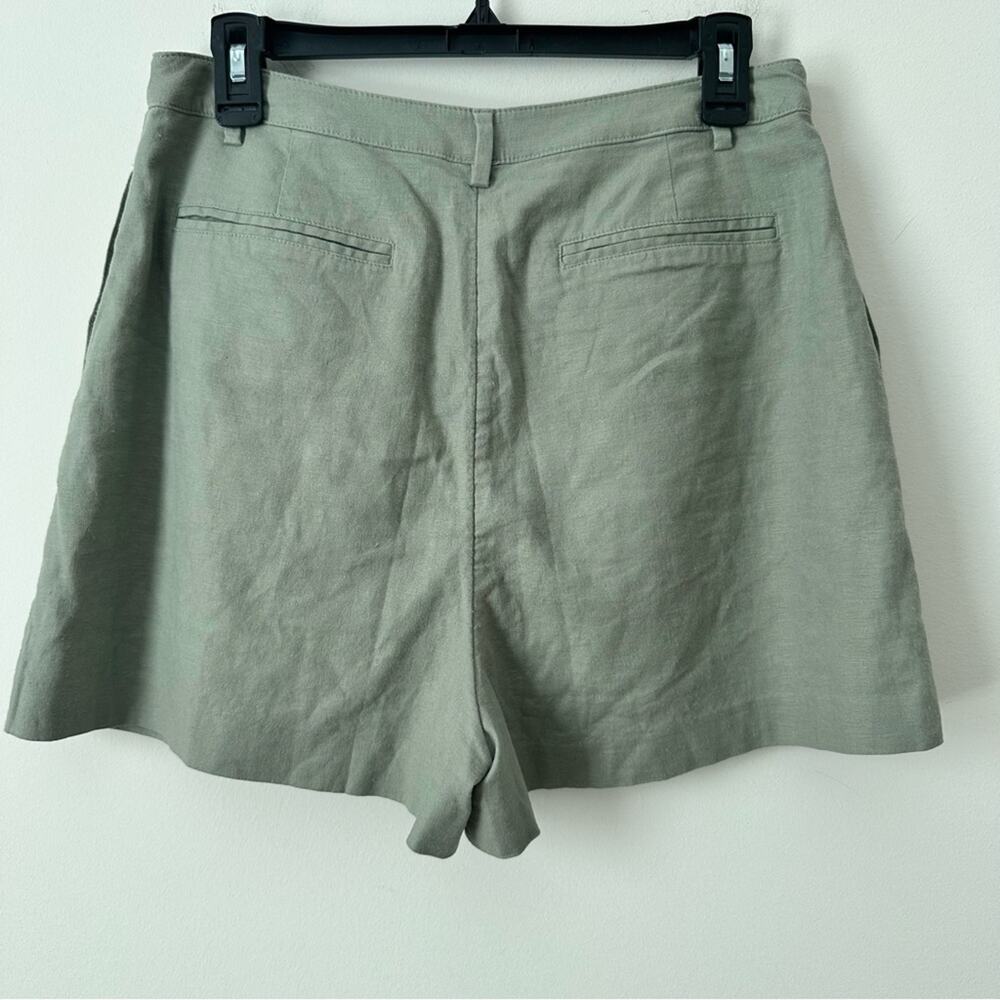 Nordstrom Open Edit Everyday Pleated Linen Blend Shorts Sage Green Size 10 - Picture 5 of 9